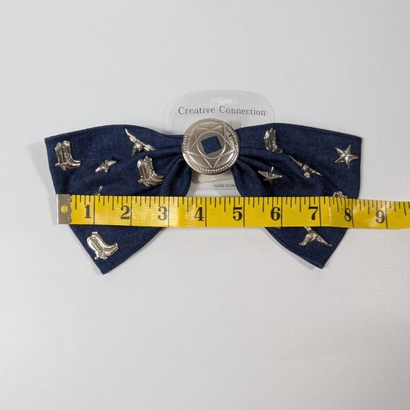 Creative Connection Statement Denim Hair Bow Barrette Rodeo Western Theme - Picture 5 of 8